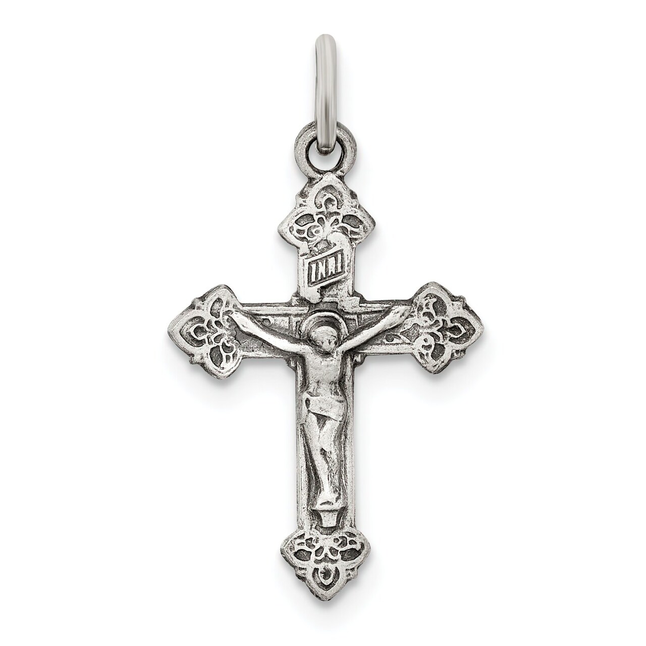 Sterling Silver INRI Crucifix Charm Jewelry Pendant 22mm x 12mm